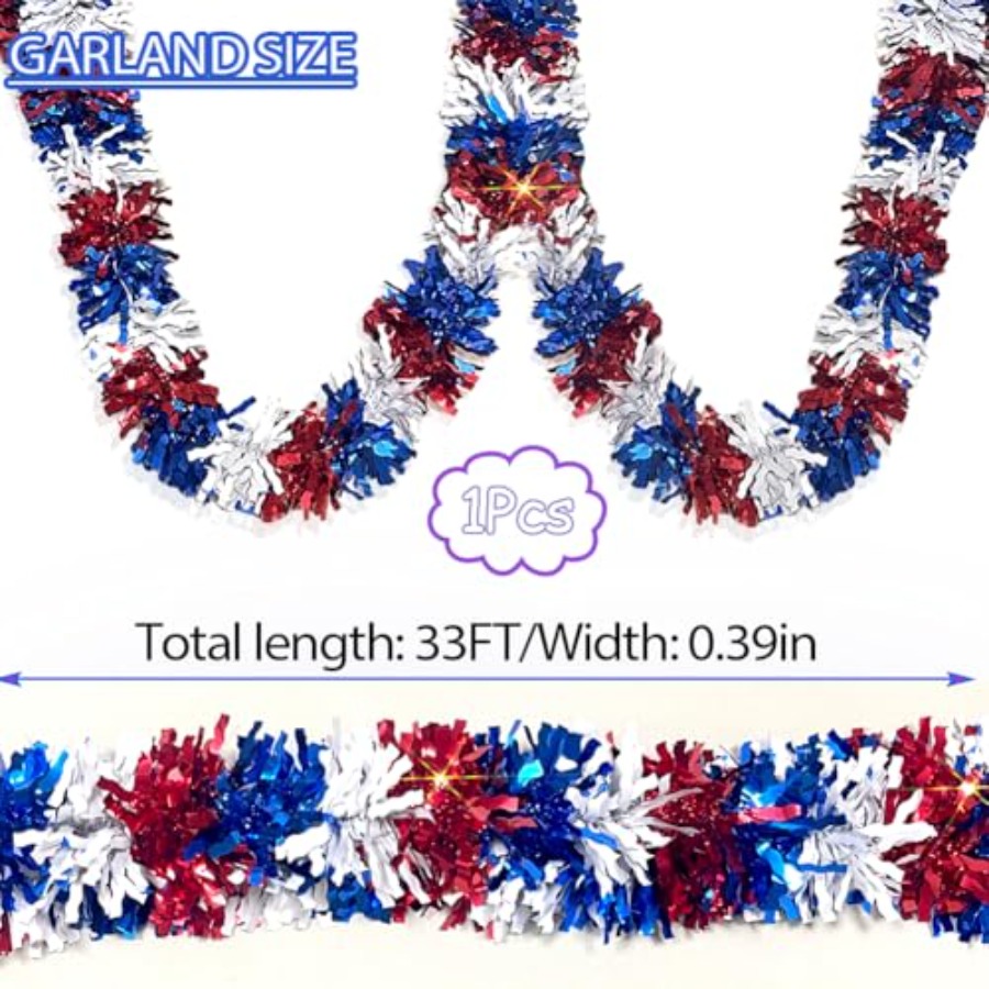 33 Ft 4th of July Patriotic Ti - Tinsel Garland Decoration recensione e prezzo