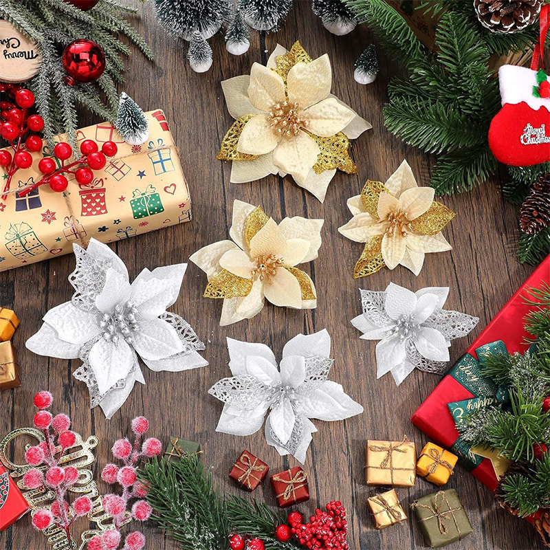 10Pcs Glitter Artificial Flowe - Christmas Wreath Fake recensione e prezzo
