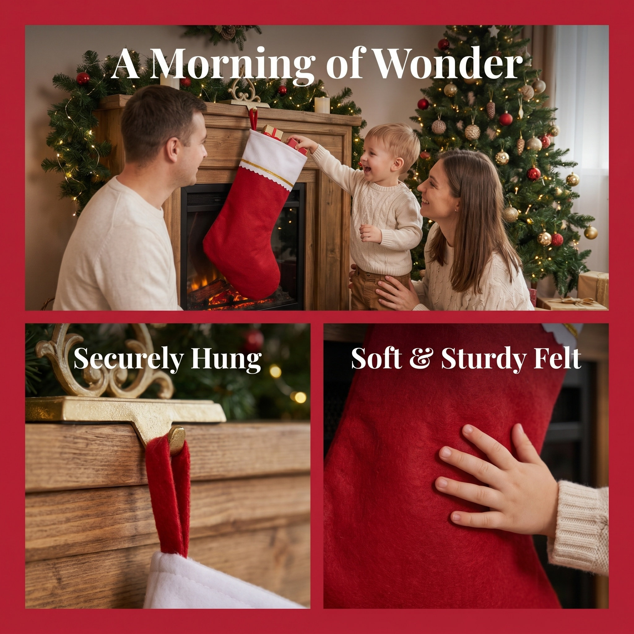 3Pcs Large Red and White Felt  - Christmas Stocking Hanging recensione e prezzo